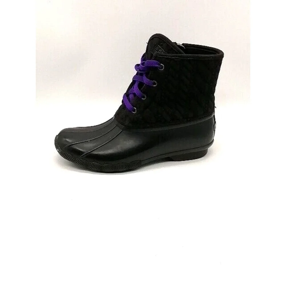 Sperry Boots Womens Black 7 Waterproof Ankle Duck Shoe Rubber Zip Fleece Lined